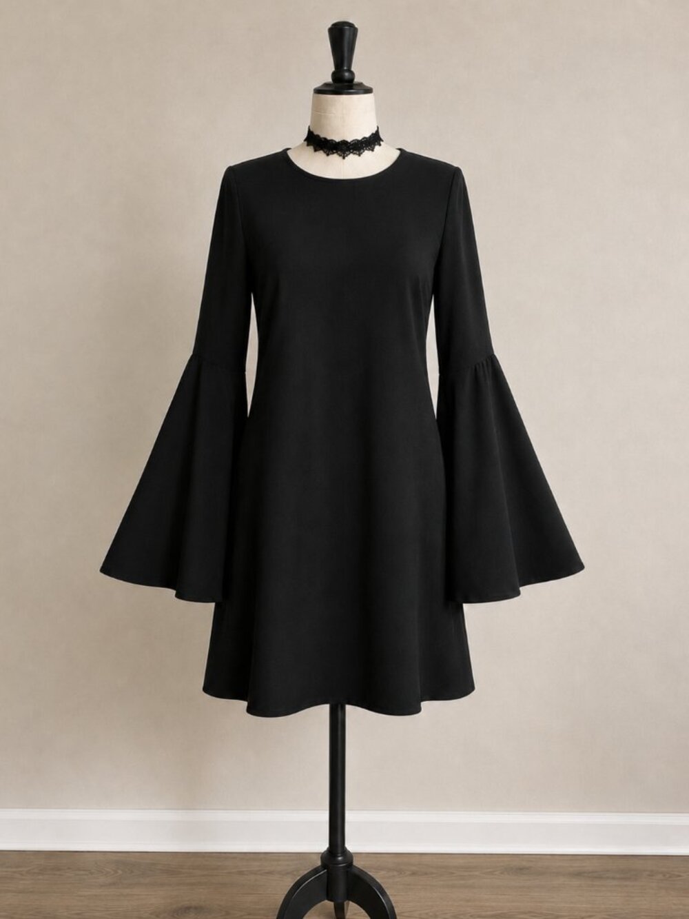 Bell Sleeve Dress 2 Hearts Size Medium Black LBD Shift Dress whimsigoth